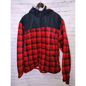 Marino Bay Sherpa Lined Full Zip Fleece Jacket Mens 2XL Red Black Buffalo Plaid